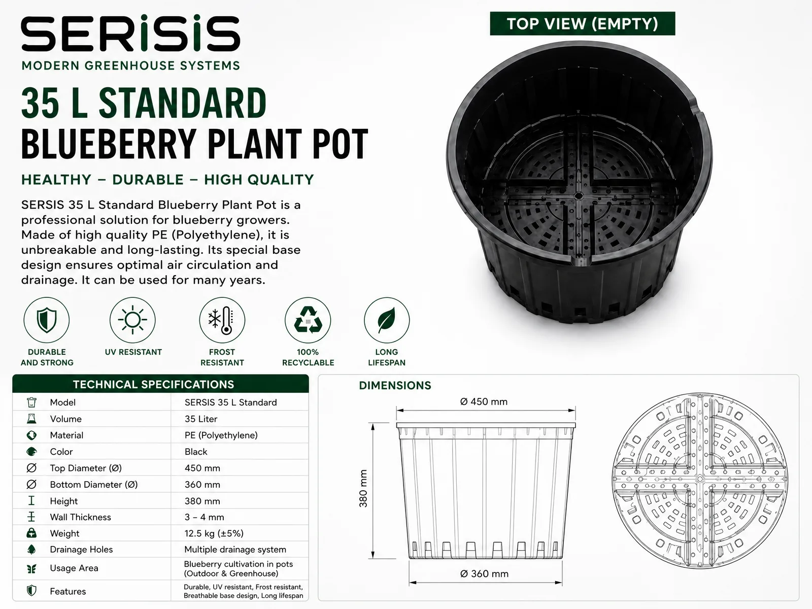 Sersis 35 Lt Blueberry Üretim Saksısı